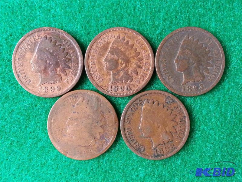 Lot of (5) Older Indian Head Cents - 1889, 18...
