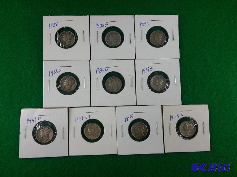 Lot of (10) Mercury Silver Dimes - various da...