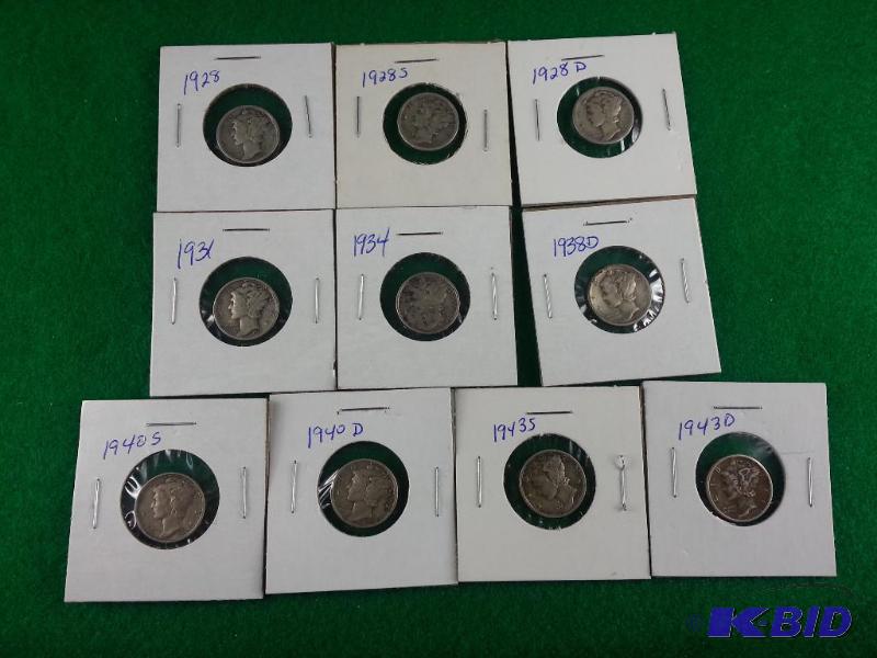 Lot of (10) Mercury Silver Dimes - various da...