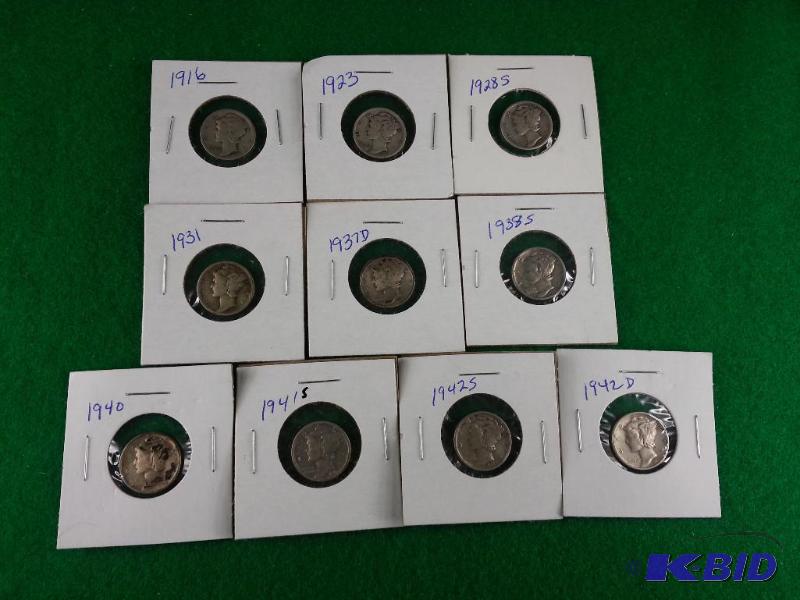 Lot of (10) Mercury Silver Dimes - various da...