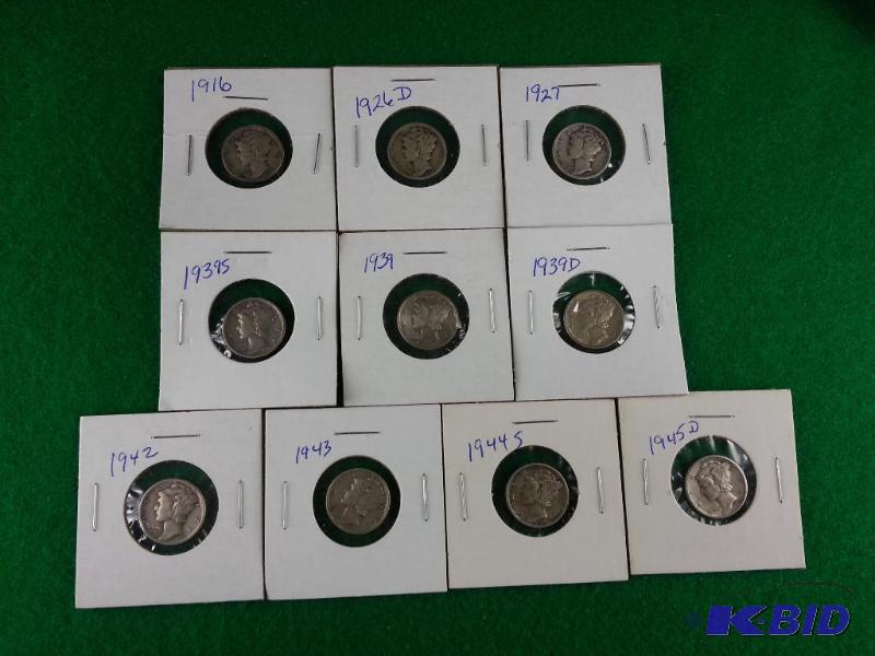 Lot of (10) Mercury Silver Dimes - various da...
