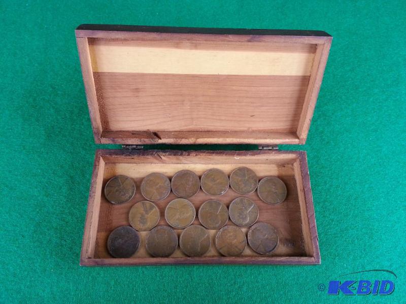 Lot of (15) Wheat Pennies in a Cedar Storage ...