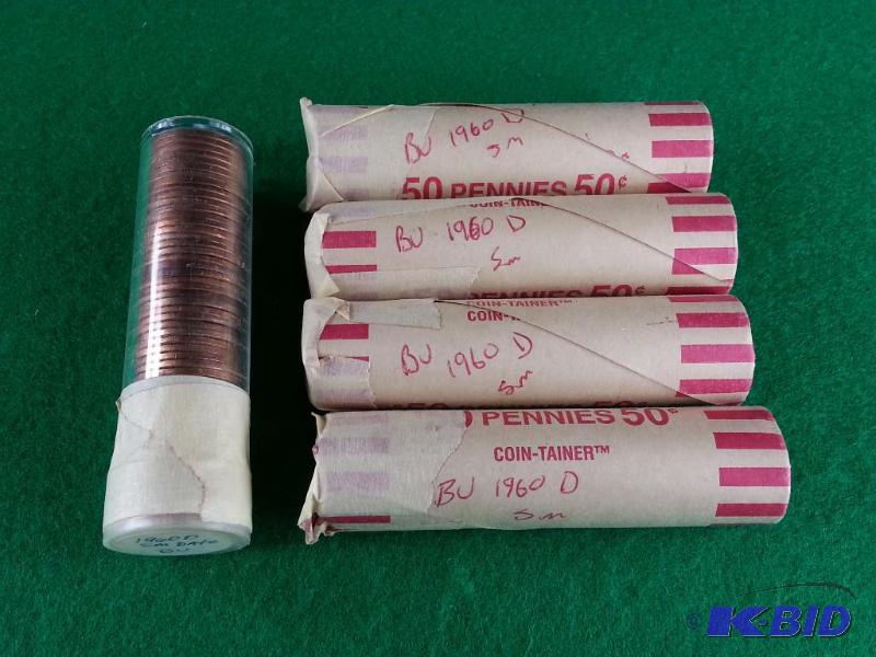 Lot of (5) Rolls of 1960-d Lincoln Pennies in...