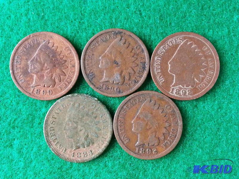 Lot of (5) Older Indian Head Cents - 1883, 18...