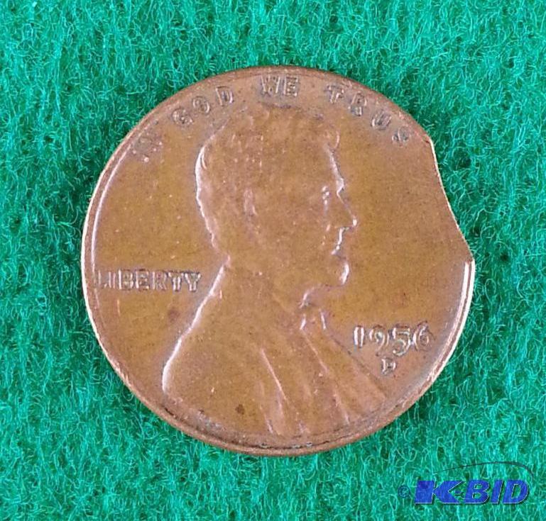 Clipped 1956 D Wheat Penny Error. Rare, large...