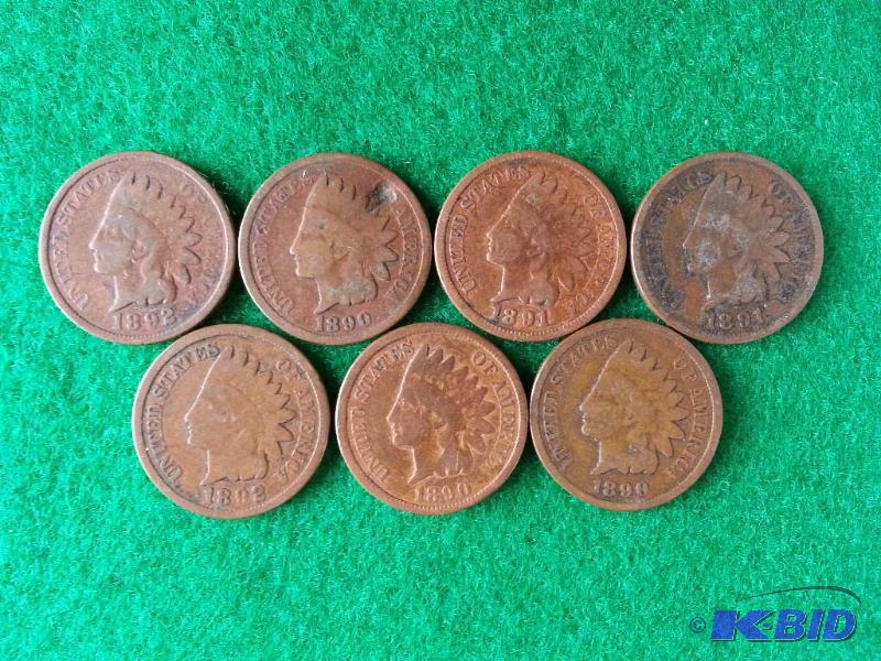 Lot of (7) Older Indian Head Cents - 1890, 18...