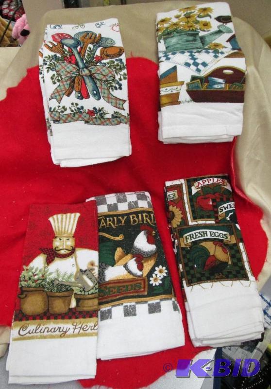 lot 100 image: Qty 10 kitchen towel with different design on...