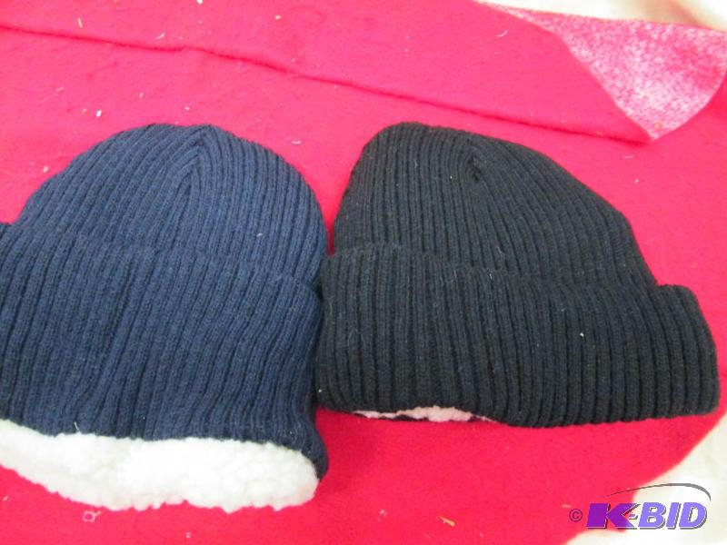 lot 127 image: Fleece lined knit hats set of 2 black and nav...