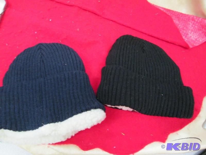 lot 129 image: Fleece lined knit hats set of 2 black and nav...