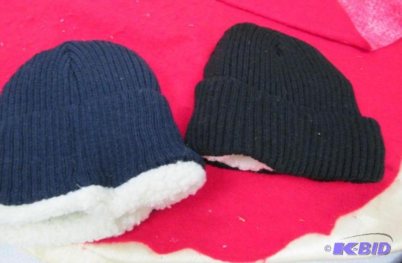 lot 131 image: Fleece lined knit hats set of 2 black and nav...