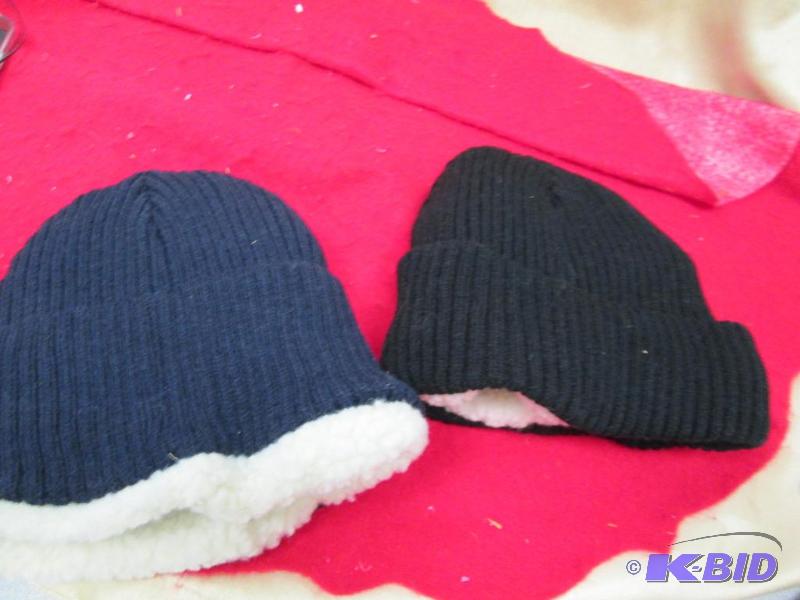 lot 132 image: Fleece lined knit hats set of 2 black and nav...
