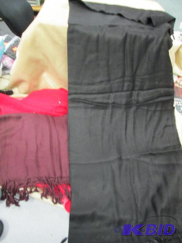 lot 144 image: Gold Coast Pashmina scarfs set of 2 black and...