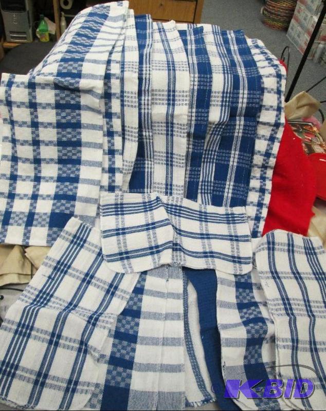 lot 168 image: 9-kitchen towels and 8 washcloths in blue and...