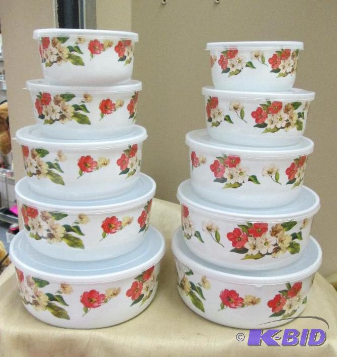lot 19 image: Floral Melamine bowl set 20 pc...