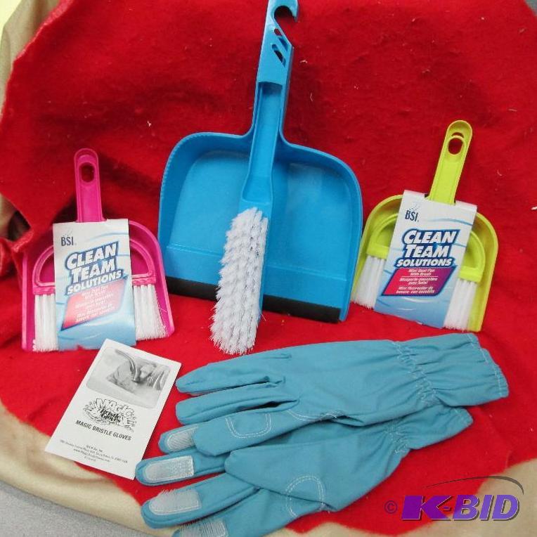 lot 202 image: Magic Bristle gloves, and 3 dustpan and brush...