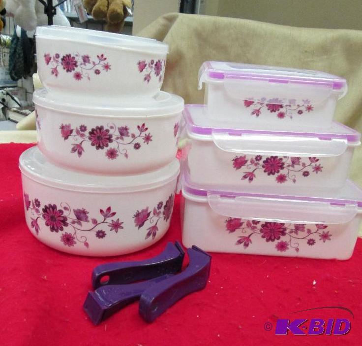 lot 50 image: lavender floral microwave cookware storage se...
