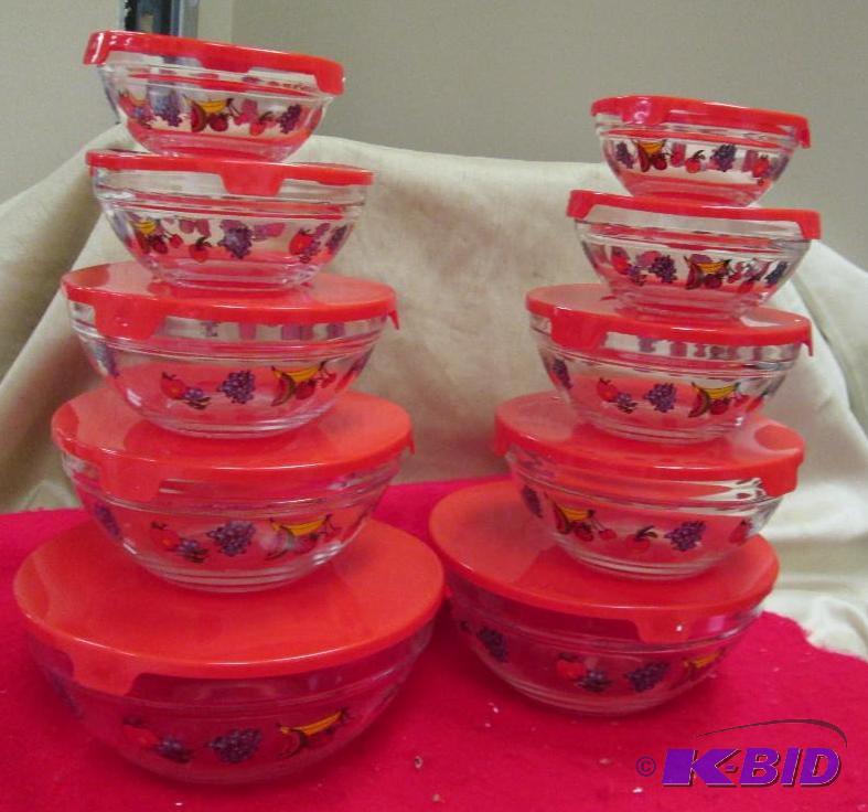 lot 94 image: Glass bowls set with fruit design 20pc...