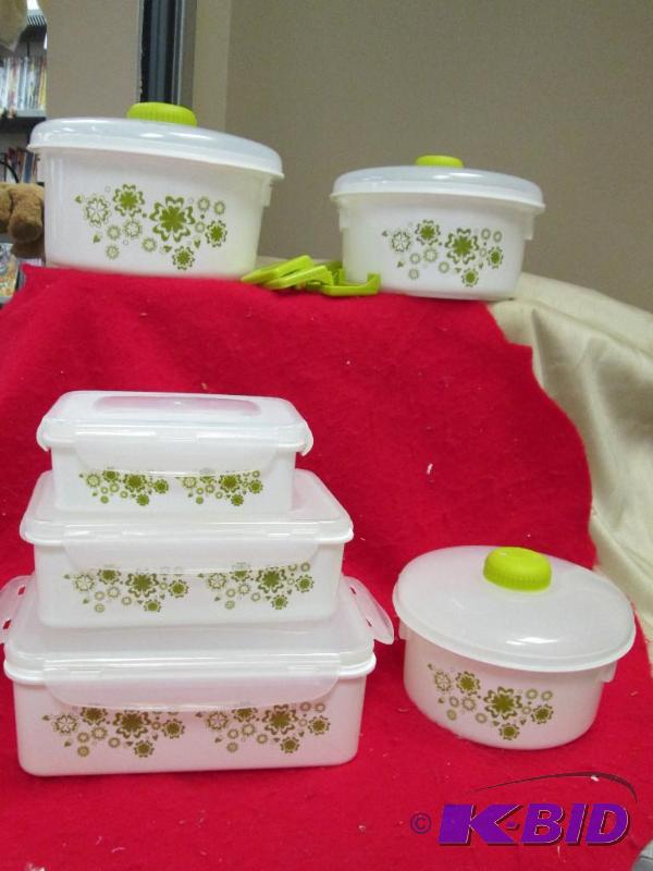 lot 98 image: Green Floral microwave cookware storage set o...