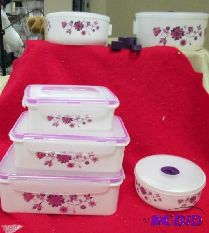 lot 99 image: lavender floral microwave cookware storage se...