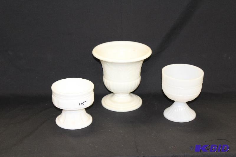 lot 115 image: 3 Milk Glass Chalices  Goblets ...