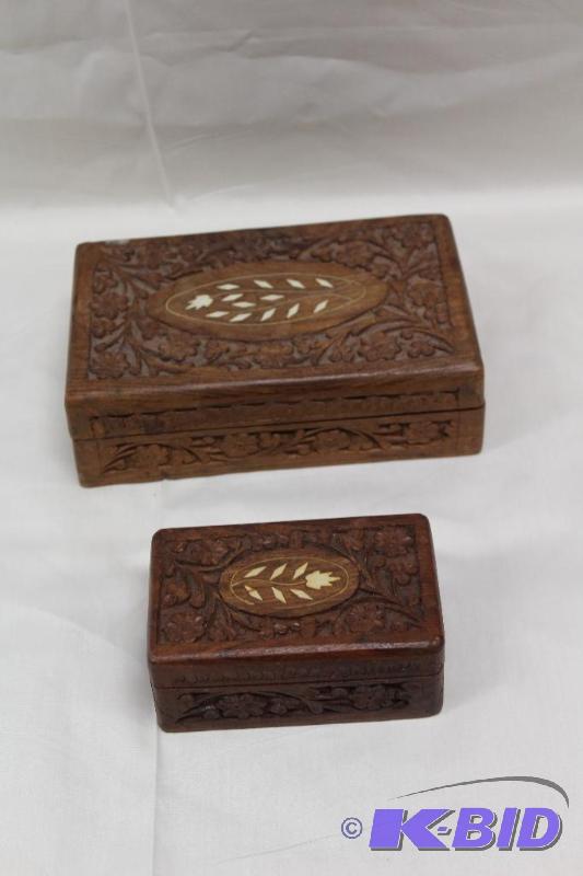 lot 239 image: 2 Hand Carved Wood Boxes ...