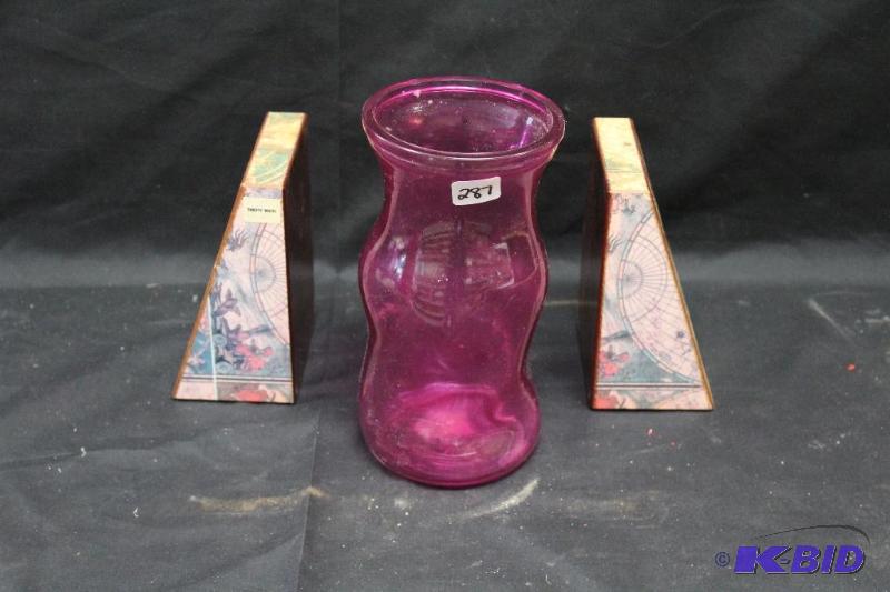 lot 287 image: Book Ends and a glass vase ...
