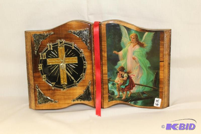 lot 62 image: Solid Wood Decorative&nbspReligious Clock&nb...