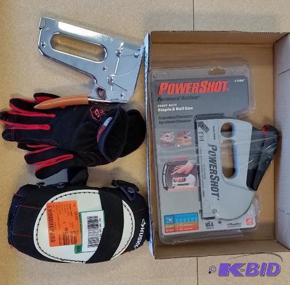 lot 8 image: Power Shot Staple Gun  Heavy Duty Staple Gun  Husky Knee Pads   Gloves