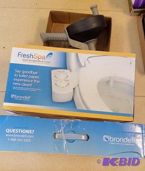 lot 9 image: 2 Fresh Spa Bidet Toilet Seat Attachment  Kwik Spin Drain DeClogger  Gloves  Kiddie Smoke Duo