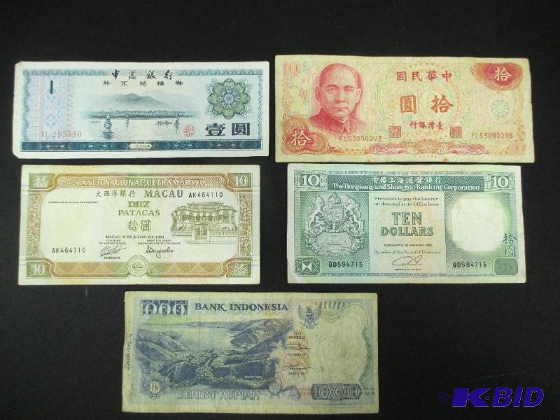 Asian Paper Currency - China Hong Kong Indonesia