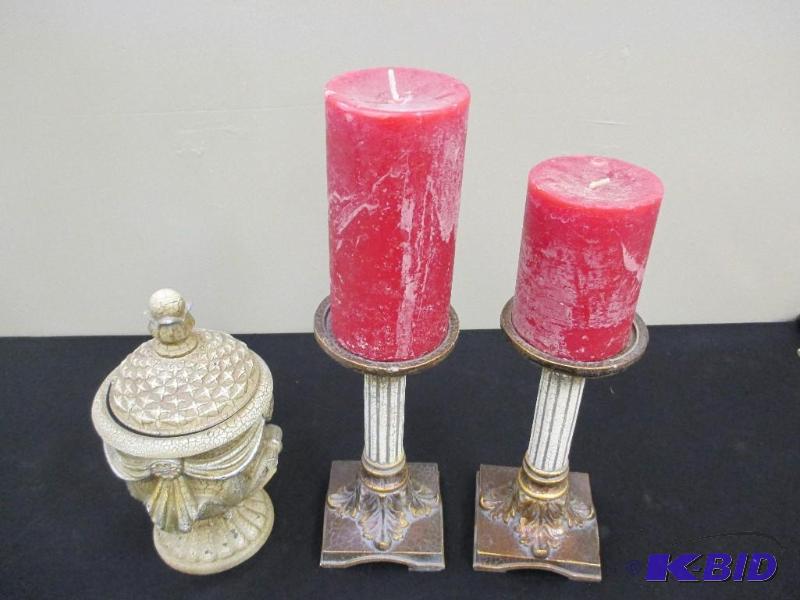 Old World Candle Holders & Covered Dish