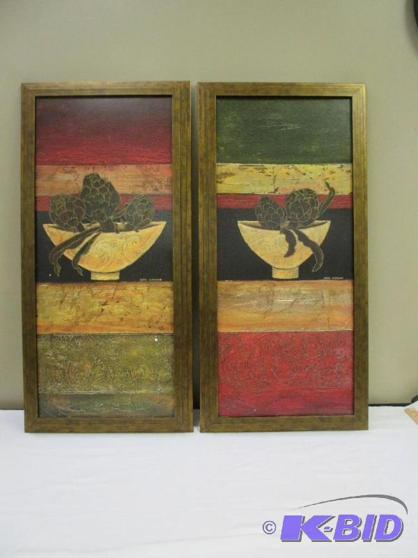 Lot of two large pictures of southwest colors of bowl with artichole