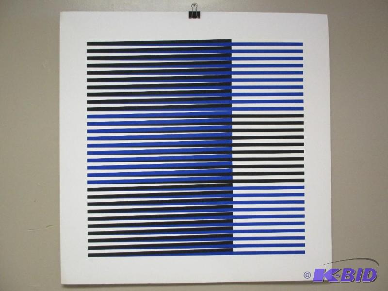 Denise Rene Editeur Signed & Numbered Black, Blue & White Abstract Line Print