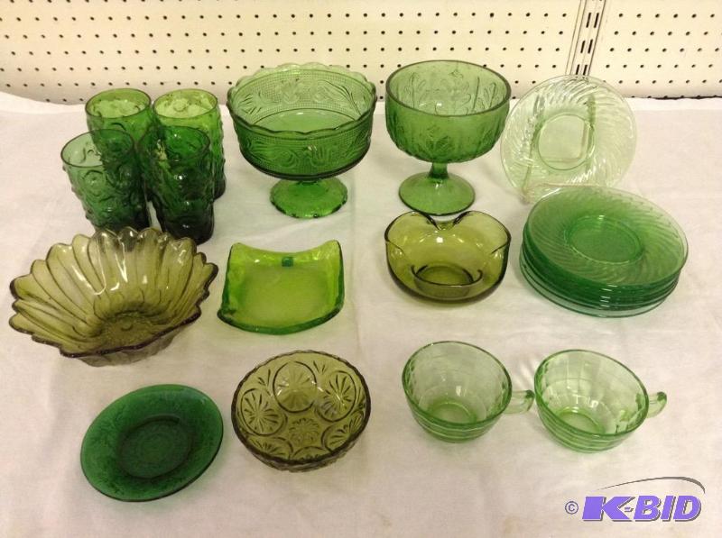 Lot of Green Depression Glass