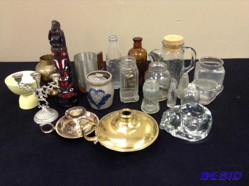 Lot of Glassware, Pottery & Brass