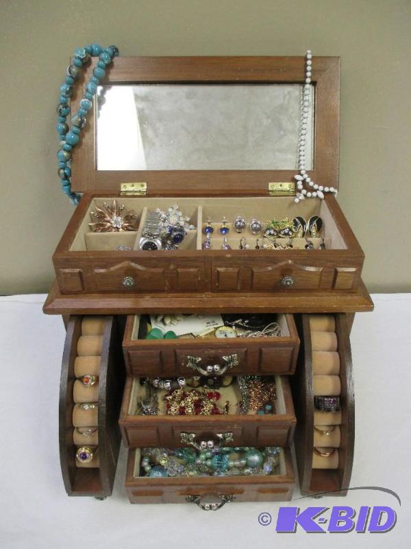 Large Jewelry Box with Earrings, Necklaces, Bracelets & Rings