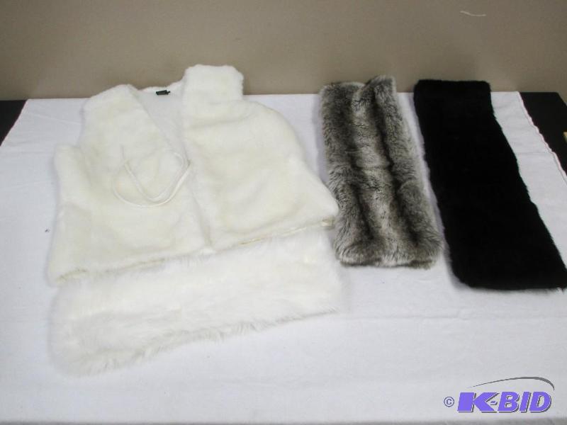 Womens White Fur Style Vest & 3 Scarves