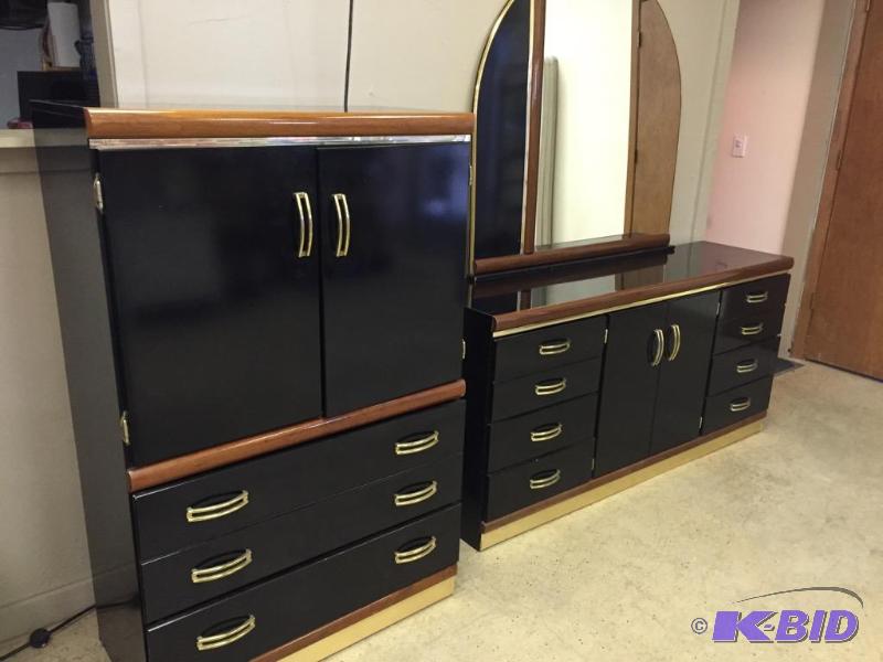 Retro Black Laquer Dresser and Wardrobe