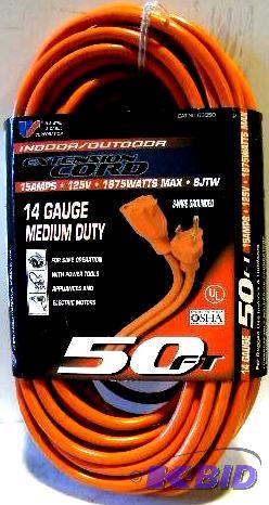 lot 17 image: 14 Gauge Extension Cord - 50 foot - 15 amps -...