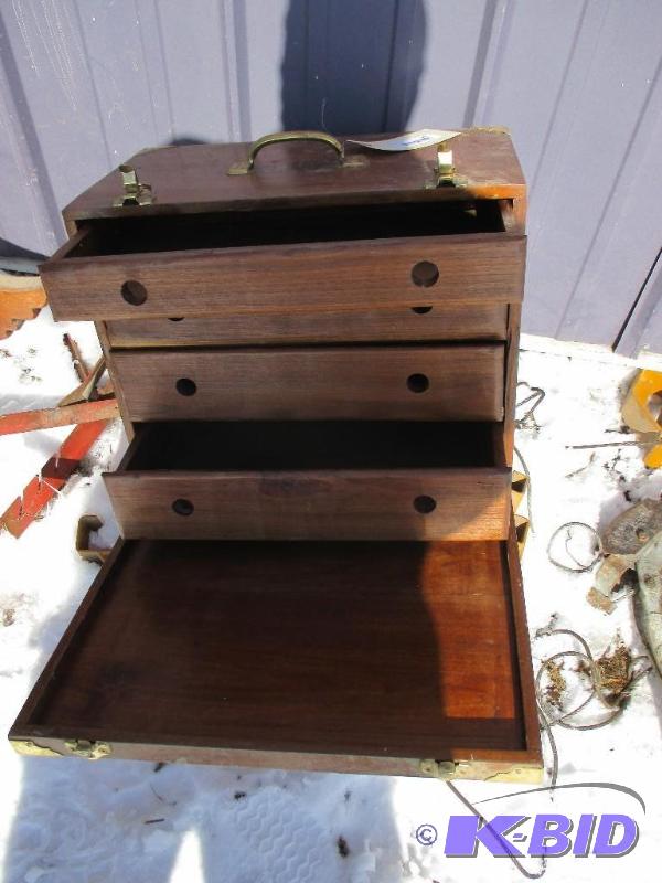 lot 18 image: Wooden box with drawers, well built...