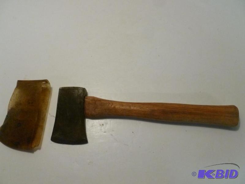lot 109 image: Vintage Kelly wood handled camp ax that measu...