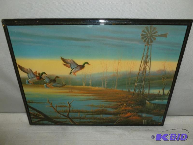 lot 16 image: Beautiful duck themed polished print on board...