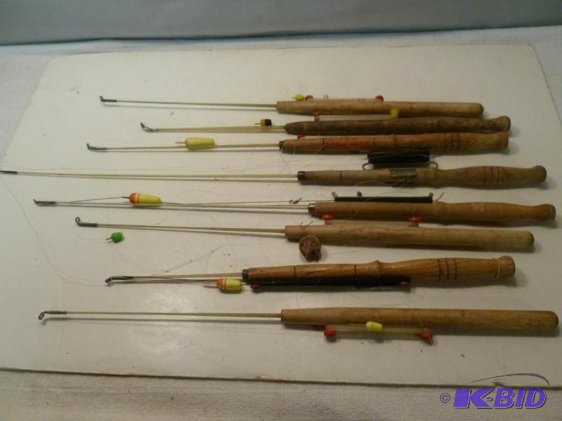 lot 172 image: Large lot of eight wooden fishing jiggle stic...