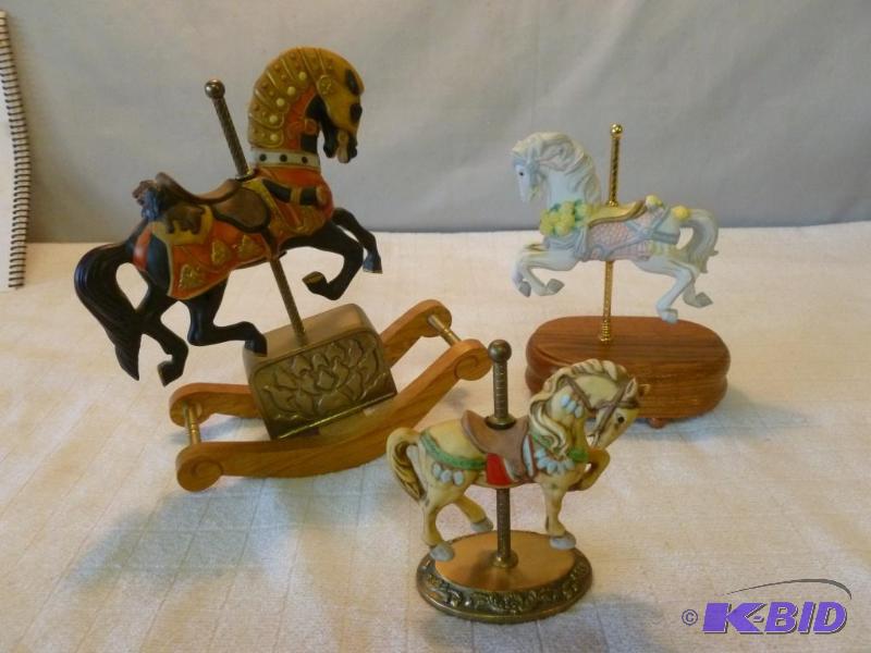lot 173 image: Lot of three decorative carousal horses, one ...