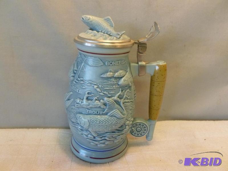 lot 190 image: Large Avon fishing&nbspbeer stein with lid t...