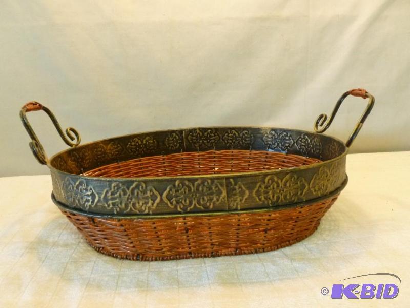 lot 199 image: Beautiful double handled metal and wicker bre...