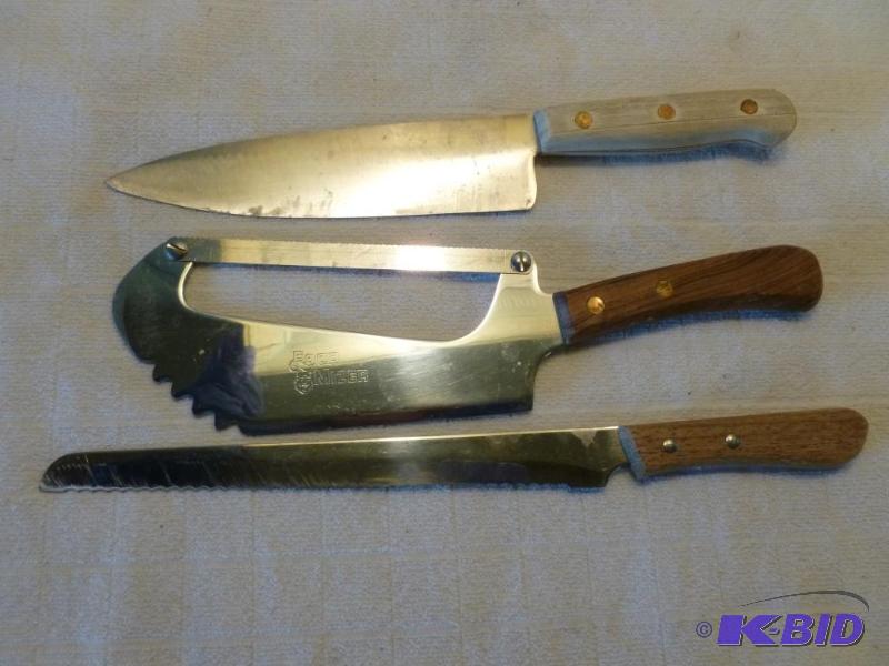 lot 212 image: Lot of three large wood handled knives that i...