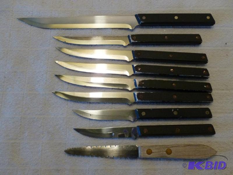 lot 215 image: Lot of eight all metal knives and a wood hand...