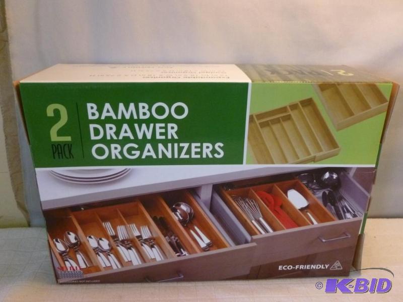 lot 224 image: Eco-Friendly 2 pack bamboo kitchen drawer org...