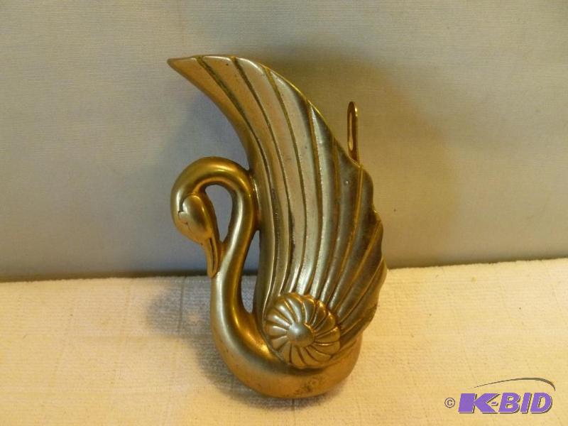 lot 228 image: Vintage cast brass swan wall pocket that meas...